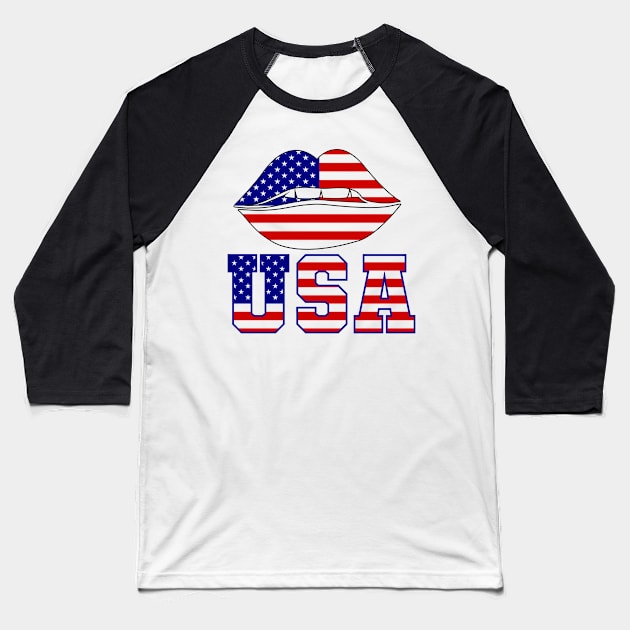 4th of july Patriotic Lips american flag lips Baseball T-Shirt by sevalyilmazardal